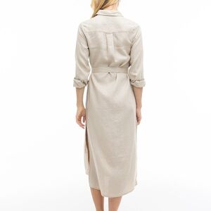 100% linen Chic Long Sleeve Beige Dress